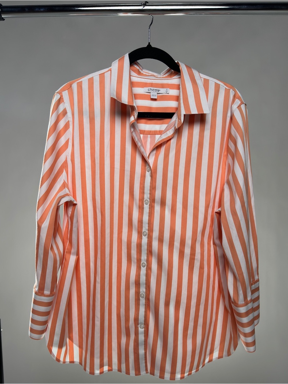 Chico's Orange & White Vertical Stripe Button-Down Shirt - plus Size 16